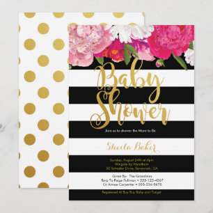 Invitation Baby shower fille - Floral noir blanc