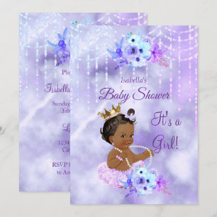 Invitation Baby Shower Fille Floral Turquoise Violet Ethnique