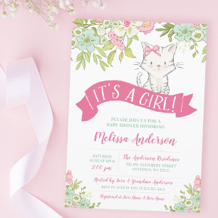 Invitation Baby Shower Fille Florale Kitty