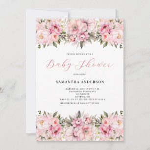 Invitation Baby Shower Fille Florale Rose Élégant