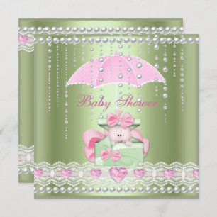 Invitation Baby shower fille garçon bébé rose menthe paraplui