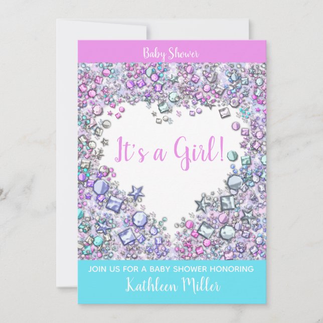 INVITATION Baby shower Fille Gemstone | Texte pers (Devant)