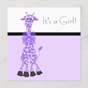 Invitation Baby Shower Fille Girafe Fantaisie Violette