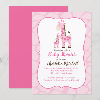 Invitation Baby shower fille Giraffe rose