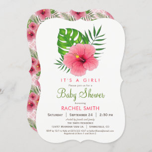 Invitation Baby shower fille Hibiscus rose