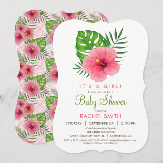 Invitation Baby shower fille Hibiscus rose