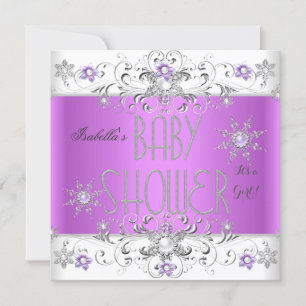 Invitation Baby Shower Fille Hiver Merveilleux Violet Blanc
