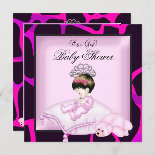 Invitation Baby shower fille Hot rose noir Tiara