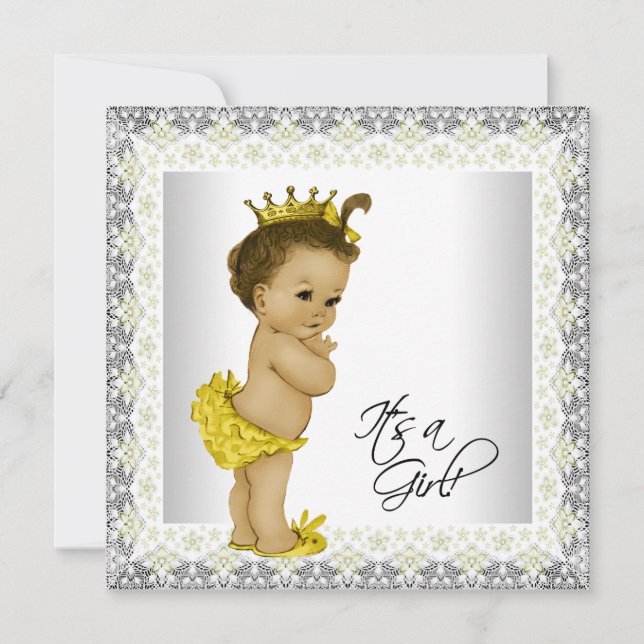 Invitation Baby Shower Fille Jaune et Gris (Devant)