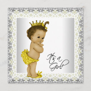 Invitation Baby Shower Fille Jaune et Gris
