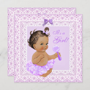 Invitation Baby shower fille jolie dentelle en lavande Brunet