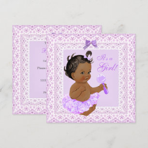 Invitation Baby shower fille jolie dentelle Lavande ethnique