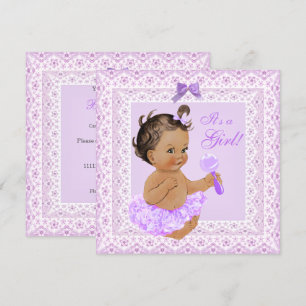 Invitation Baby Shower Fille Jolie Lavande Dentelle Brune