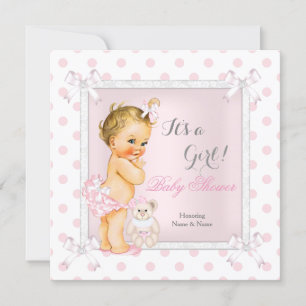 Invitation Baby shower fille jouet rose Polka Dot Blonde