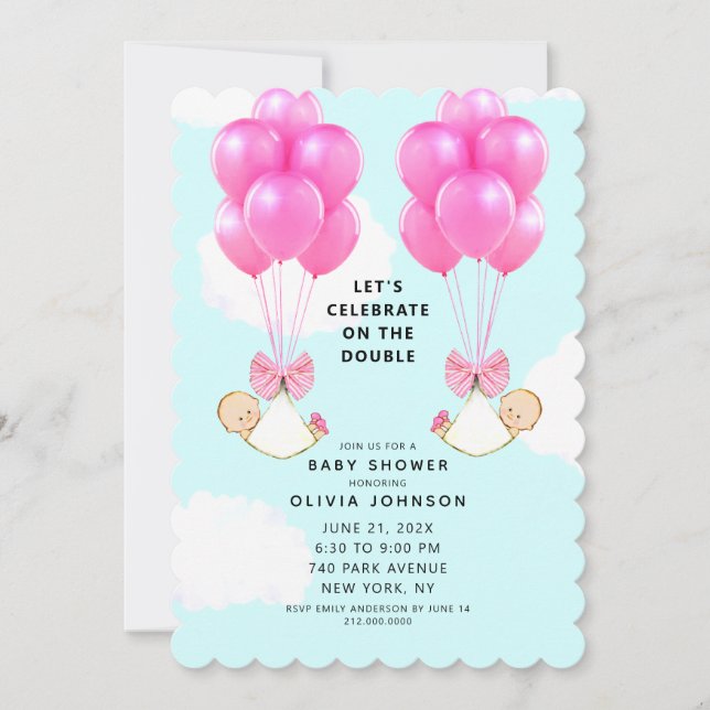 Invitation Baby shower fille jumeaux (Devant)