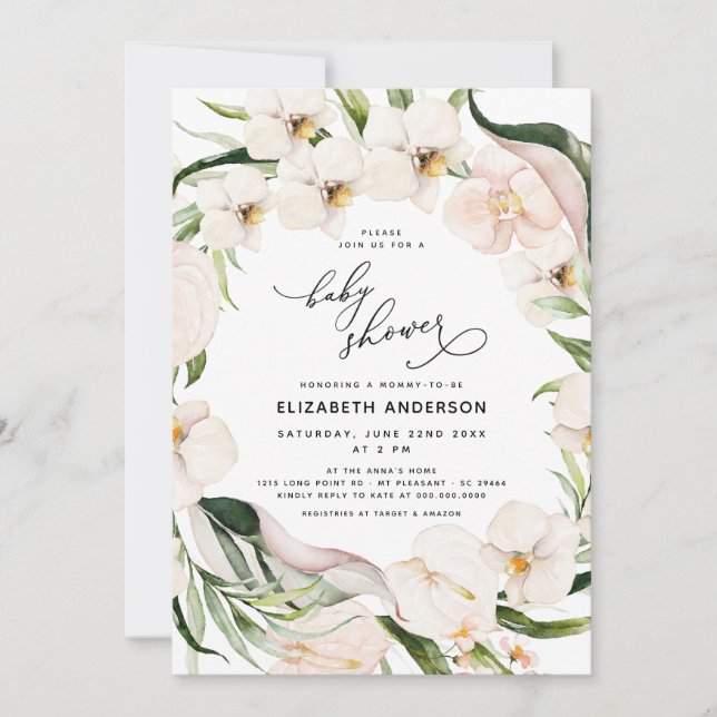 Invitation Baby shower Fille Jungle rose pâle (Devant)