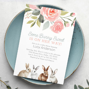 Invitation Baby shower Fille Lapin Floral