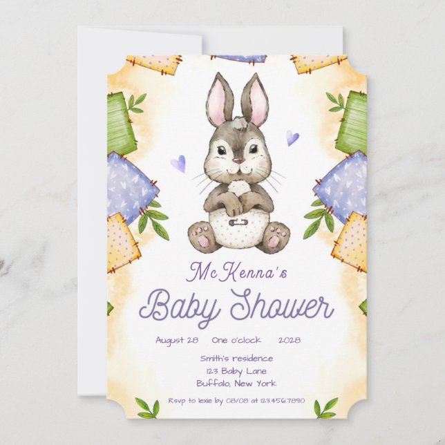 Invitation Baby shower fille lapin mignon lapin lapin (Devant)