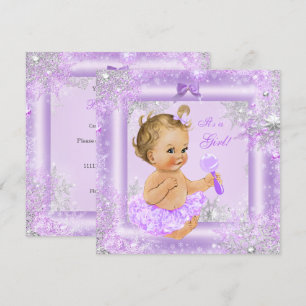 Invitation Baby shower Fille Lavande d'hiver Flamme de neige