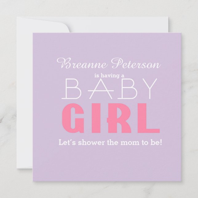 Invitation Baby Shower Fille Lavande Rose Moderne Classique (Devant)