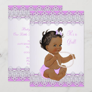 Invitation Baby shower fille Lavender Lace Pearl Ethnique