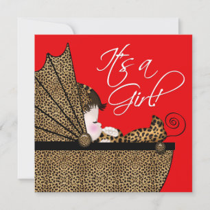 Invitation Baby Shower Fille Léopard Rouge