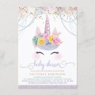 Invitation Baby Shower Fille Licorne Lavande