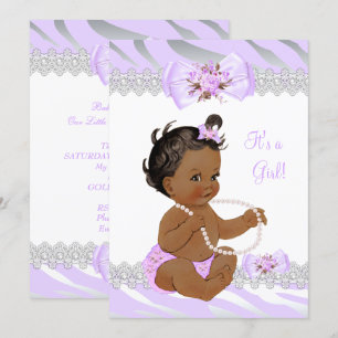 Invitation Baby Shower Fille Lilac Zèbre Dentelle Ethnique