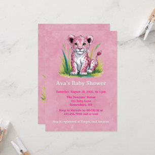 Invitation Baby shower fille Lion rose