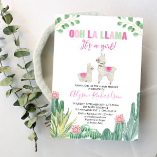 Invitation Baby shower fille Llama et cactus