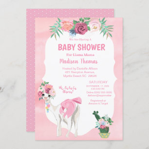 Invitation Baby shower Fille Llama Mama Alpaca Rose Floral