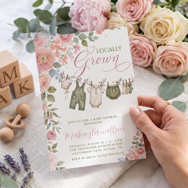 Invitation Baby Shower Fille Localement Cultivé  (Créateur téléchargé)