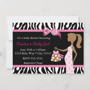 Invitation Baby Shower Fille Maman Mod Impression Zèbre & Nœu