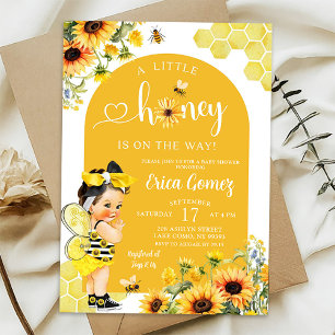 Invitation Baby shower Fille Mexicaine Tournesol Abeille à Mi
