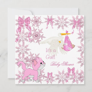 Invitation Baby Shower Fille Mignon Chat Stork