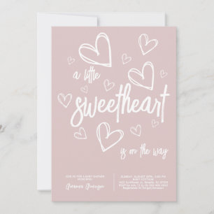 Invitation Baby Shower Fille Moderne Cœur Rose 
