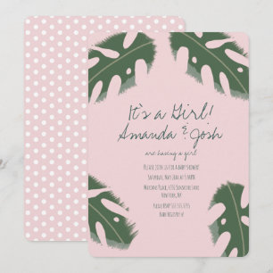 Invitation Baby Shower Fille Monstera Rose Tropica