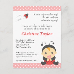 Invitation Baby Shower Fille Moucheron aux Jolies Points Roug