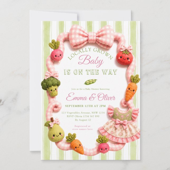 Invitation Baby Shower Fille Née Localement Marché des Produc (Devant)