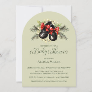Invitation Baby-Shower Fille Noël Verdure Hivernale