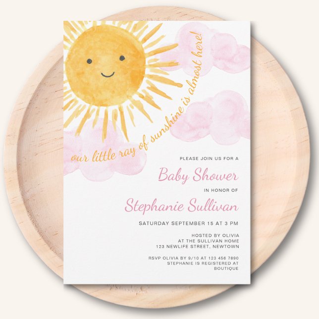 Invitation Baby Shower Fille Nuages Ensoleillés (Créateur téléchargé)