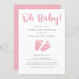 Invitation Baby shower fille Oh Baby Pink Baby Feet