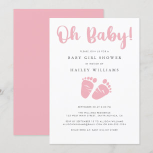 Invitation Baby shower fille   Oh bébé rose pieds bébé