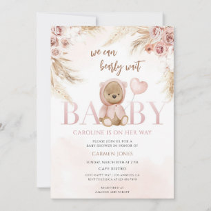 Invitation Baby Shower Fille Ours Bohème Floral