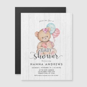 Invitation Baby shower fille ours en bois blanc