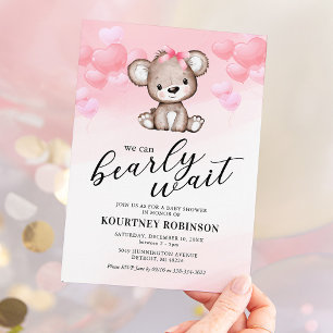 Invitation Baby shower fille ours en peluche