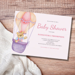 Invitation Baby shower fille ours en peluche rose