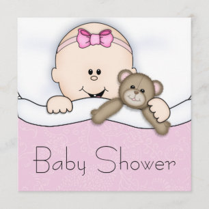Invitation Baby Shower Fille Ours en Peluche Rose