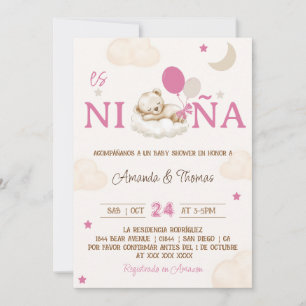 Invitation Baby Shower Fille Ourson Rose Espagnol