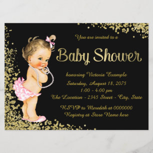 Invitation Baby Shower Fille Pailleté Or Rose